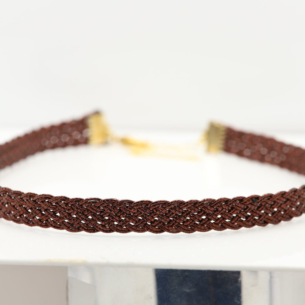 Weave Lace Gothic Choker Adjustable Length Brown trim chokers (#74)